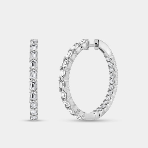 Gilded 3 Carat Lab-Grown Diamond Emerald-Cut Round-Shaped Inside-Out Hoops