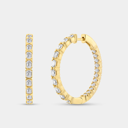 Gilded 3 Carat Lab-Grown Diamond Emerald-Cut Round-Shaped Inside-Out Hoops
