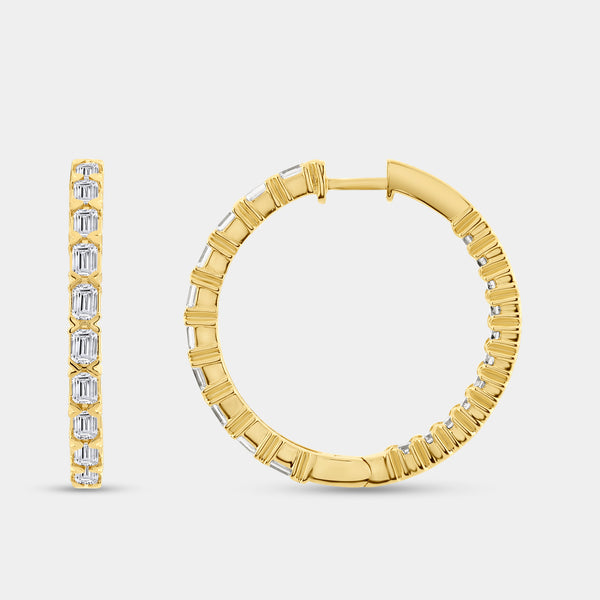 Gilded 3 Carat Lab-Grown Diamond Emerald-Cut Round-Shaped Inside-Out Hoops