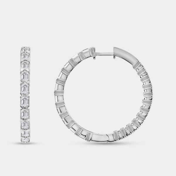 Gilded 3 Carat Lab-Grown Diamond Emerald-Cut Round-Shaped Inside-Out Hoops