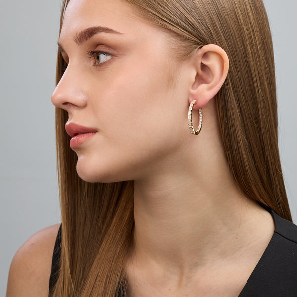 Gilded 3 Carat Lab-Grown Diamond Emerald-Cut Round-Shaped Inside-Out Hoops
