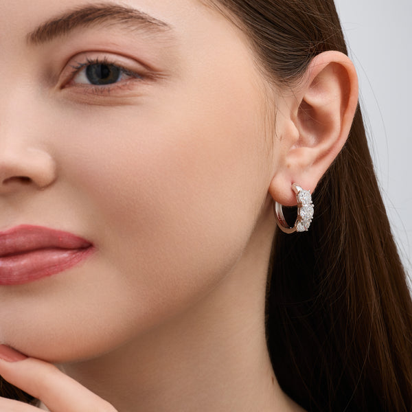 5 Carat Lab-Grown Diamond Round-Shaped Fancy Three-Stone Hoops — GILDED New York