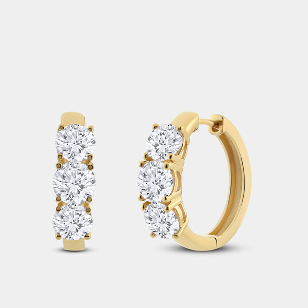 5 Carat Lab-Grown Diamond Round-Shaped Fancy Three-Stone Hoops — GILDED New York