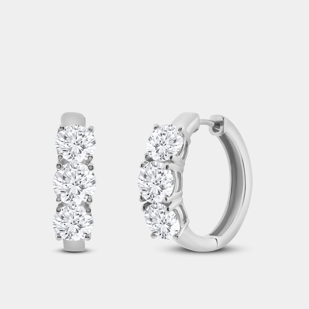 Gilded 5 Carat Lab-Grown Diamond Round-Shaped Fancy Three-Stone Hoops