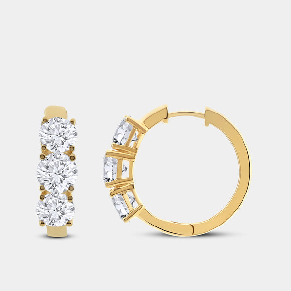 5 Carat Lab-Grown Diamond Round-Shaped Fancy Three-Stone Hoops — GILDED New York