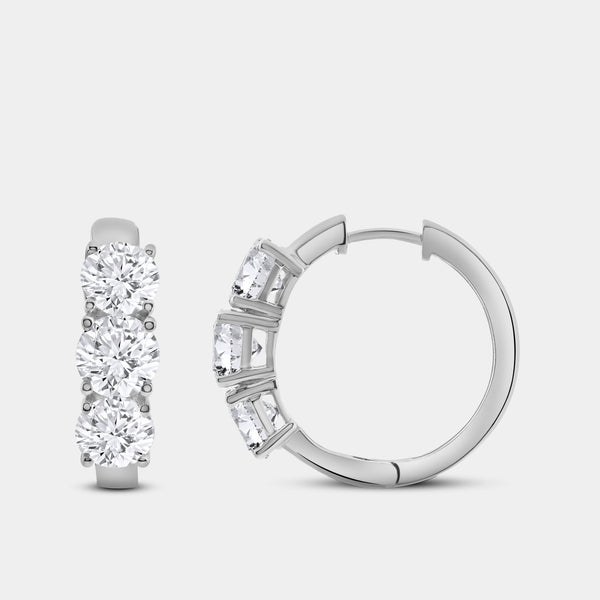 5 Carat Lab-Grown Diamond Round-Shaped Fancy Three-Stone Hoops — GILDED New York