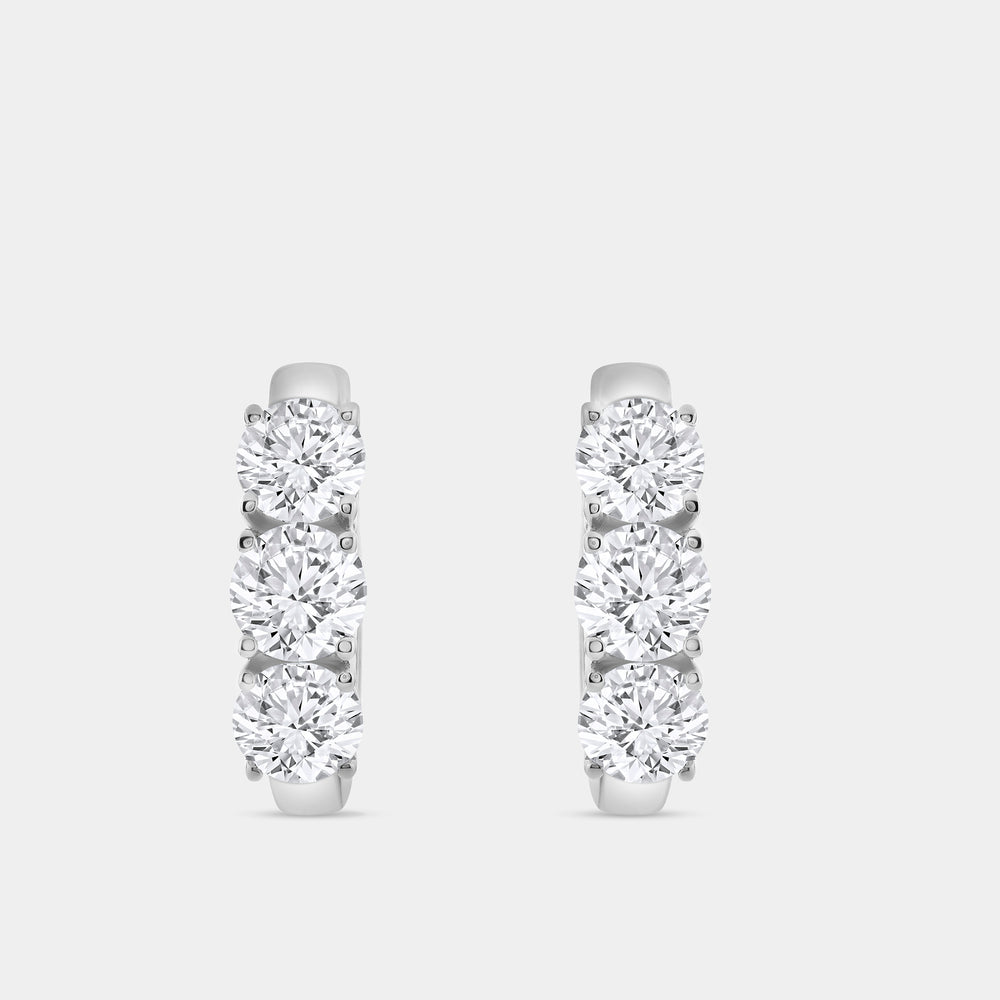 Gilded 5 Carat Lab-Grown Diamond Three-Stone Oval Hoops