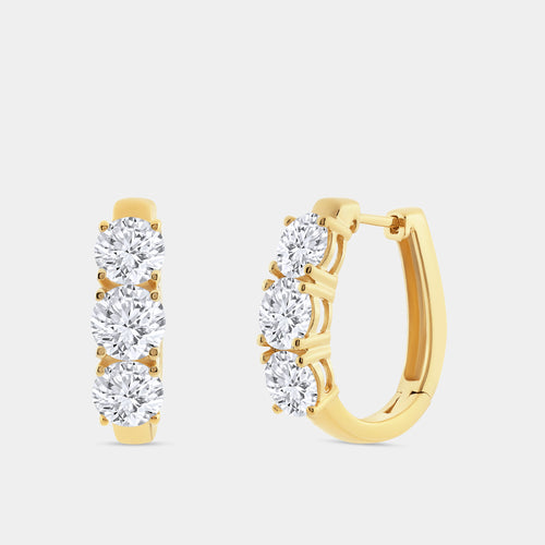 Gilded 5 Carat Lab-Grown Diamond Three-Stone Oval Hoops