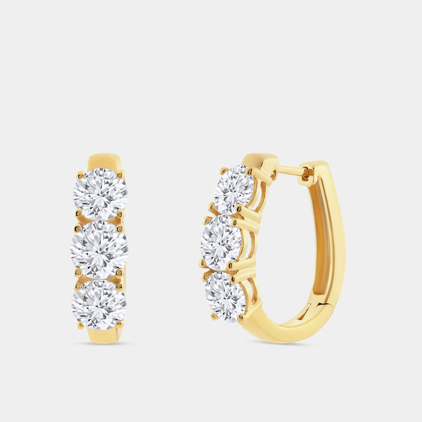 5 Carat Lab-Grown Diamond Three-Stone Oval Hoops — GILDED New York
