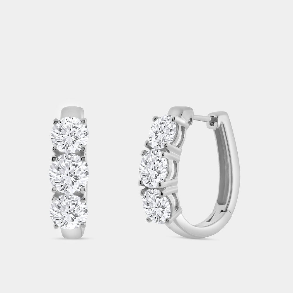 Gilded 5 Carat Lab-Grown Diamond Three-Stone Oval Hoops