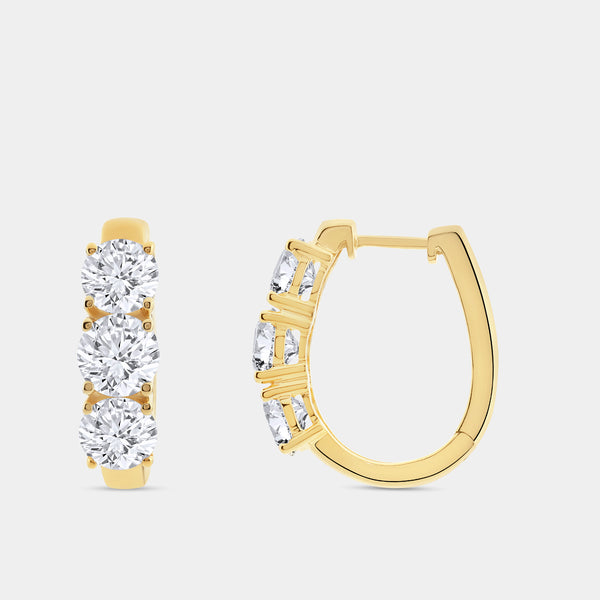 5 Carat Lab-Grown Diamond Three-Stone Oval Hoops — GILDED New York