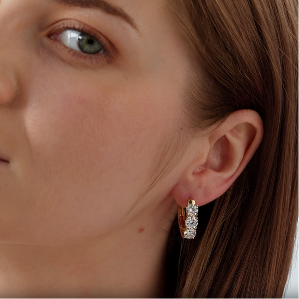 5 Carat Lab-Grown Diamond Three-Stone Oval Hoops — GILDED New York