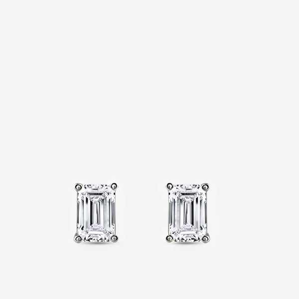 Gilded 2 Carat Lab-Grown Diamond Emerald-Cut Classic Solitaire Studs