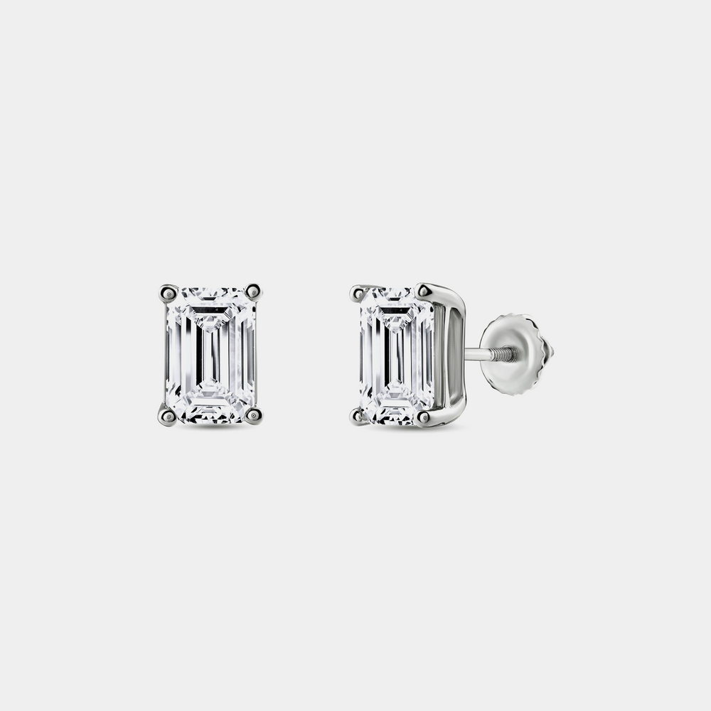 2 Carat Lab-Grown Diamond Emerald-Cut Classic Solitaire Studs — GILDED New York