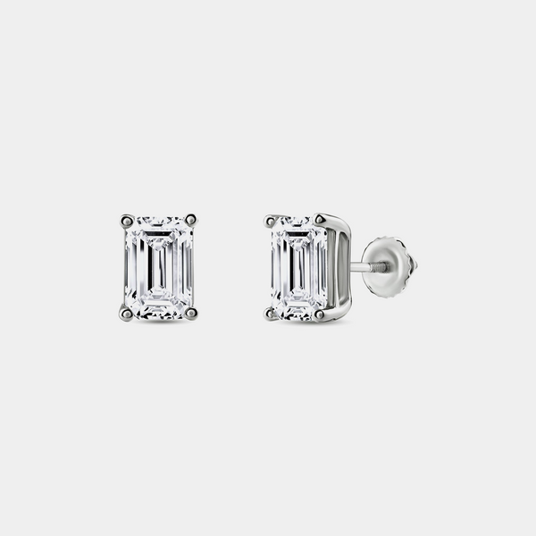 2 Carat Lab-Grown Diamond Emerald-Cut Classic Solitaire Studs — GILDED New York