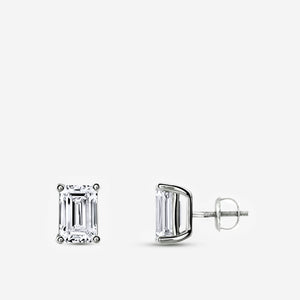 Gilded 2 Carat Lab-Grown Diamond Emerald-Cut Classic Solitaire Studs