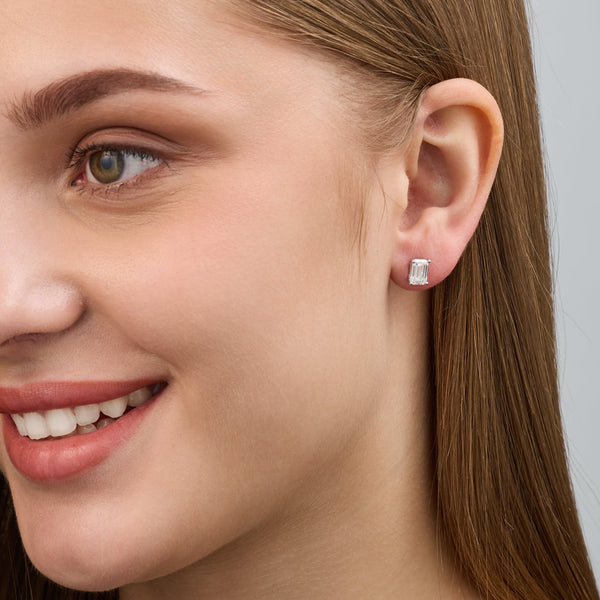 2 Carat Lab-Grown Diamond Emerald-Cut Classic Solitaire Studs — GILDED New York