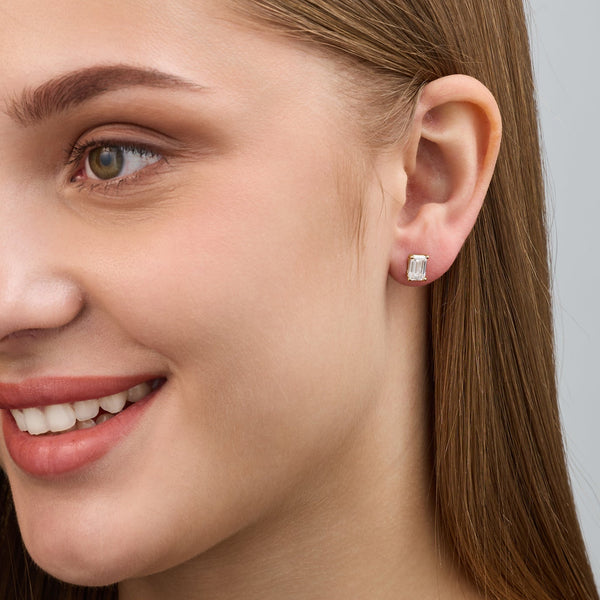 2 Carat Lab-Grown Diamond Emerald-Cut Classic Solitaire Studs — GILDED New York