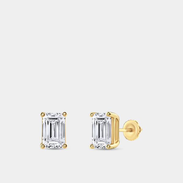 Gilded 2 Carat Lab-Grown Diamond Emerald-Cut Classic Solitaire Studs