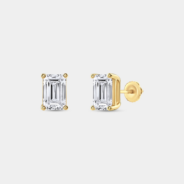 2 Carat Lab-Grown Diamond Emerald-Cut Classic Solitaire Studs — GILDED New York