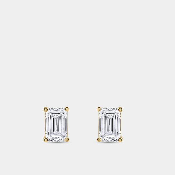Gilded 2 Carat Lab-Grown Diamond Emerald-Cut Classic Solitaire Studs