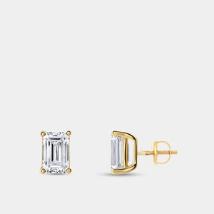Gilded 2 Carat Lab-Grown Diamond Emerald-Cut Classic Solitaire Studs