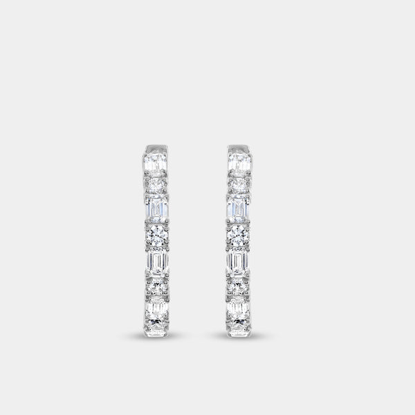 Gilded 5 Carat Lab-Grown Diamond Emerald-Cut, Round-Shaped Hoops