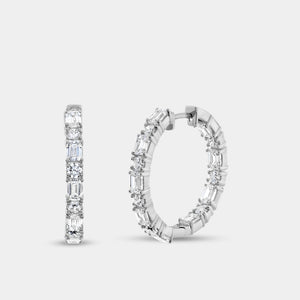 Gilded 5 Carat Lab-Grown Diamond Emerald-Cut, Round-Shaped Hoops