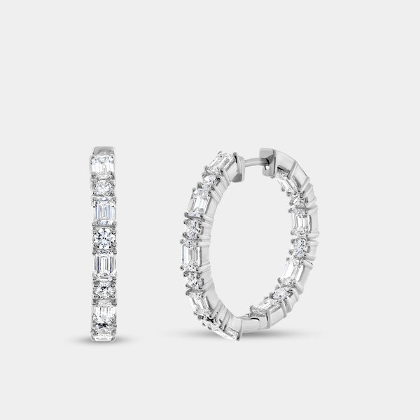 Gilded 5 Carat Lab-Grown Diamond Emerald-Cut, Round-Shaped Hoops