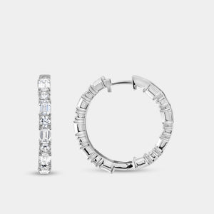 Gilded 5 Carat Lab-Grown Diamond Emerald-Cut, Round-Shaped Hoops
