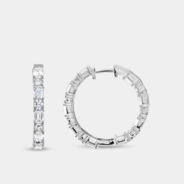 Gilded 5 Carat Lab-Grown Diamond Emerald-Cut, Round-Shaped Hoops
