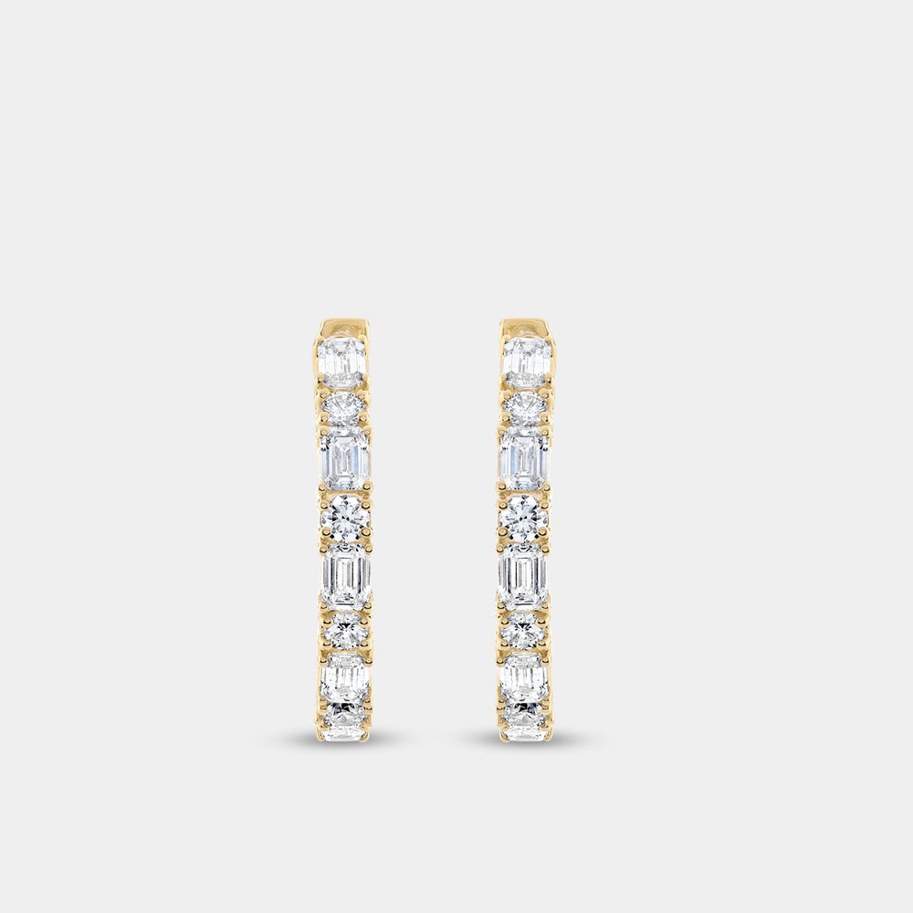 Gilded 5 Carat Lab-Grown Diamond Emerald-Cut, Round-Shaped Hoops