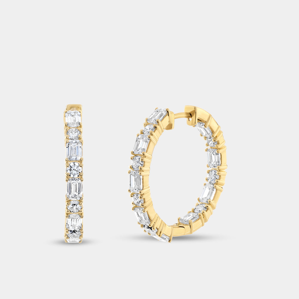 Gilded 5 Carat Lab-Grown Diamond Emerald-Cut, Round-Shaped Hoops