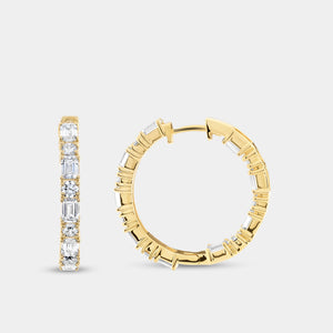 Gilded 5 Carat Lab-Grown Diamond Emerald-Cut, Round-Shaped Hoops