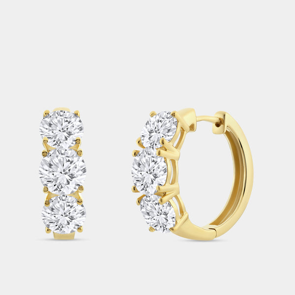 5 Carat Lab-Grown Diamond Round-Shaped Three-Stone Hoops — GILDED New York