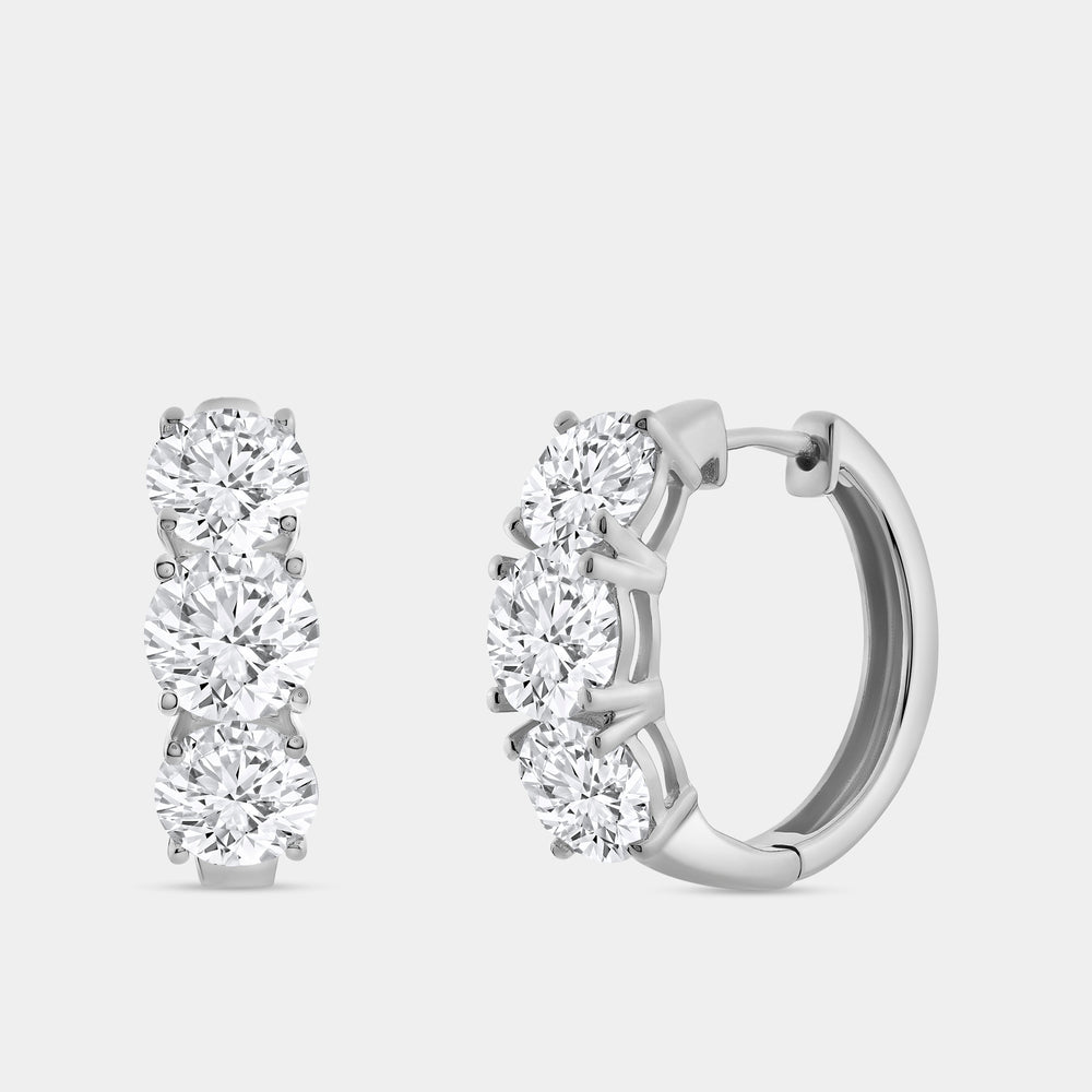 Gilded 5 Carat Lab-Grown Diamond Round-Shaped Three-Stone Hoops