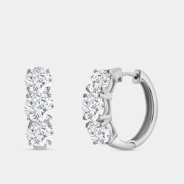 5 Carat Lab-Grown Diamond Round-Shaped Three-Stone Hoops — GILDED New York