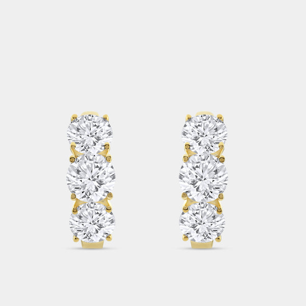 5 Carat Lab-Grown Diamond Round-Shaped Three-Stone Hoops — GILDED New York