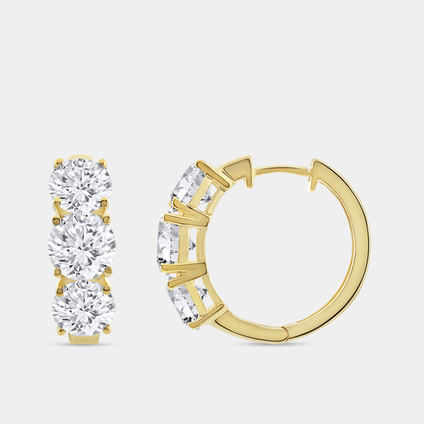 5 Carat Lab-Grown Diamond Round-Shaped Three-Stone Hoops — GILDED New York