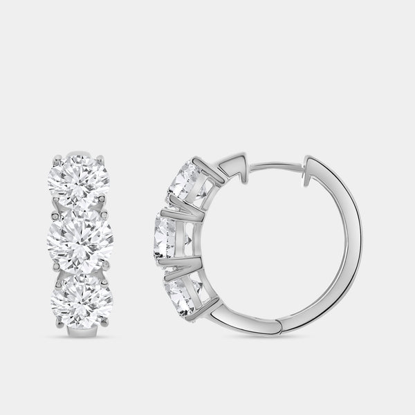 5 Carat Lab-Grown Diamond Round-Shaped Three-Stone Hoops — GILDED New York