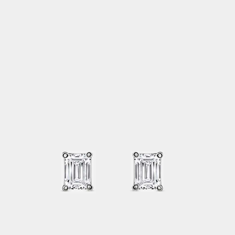 Gilded 1 and 1/2 Carat Lab-Grown Diamond Emerald-Cut Classic Solitaire Studs