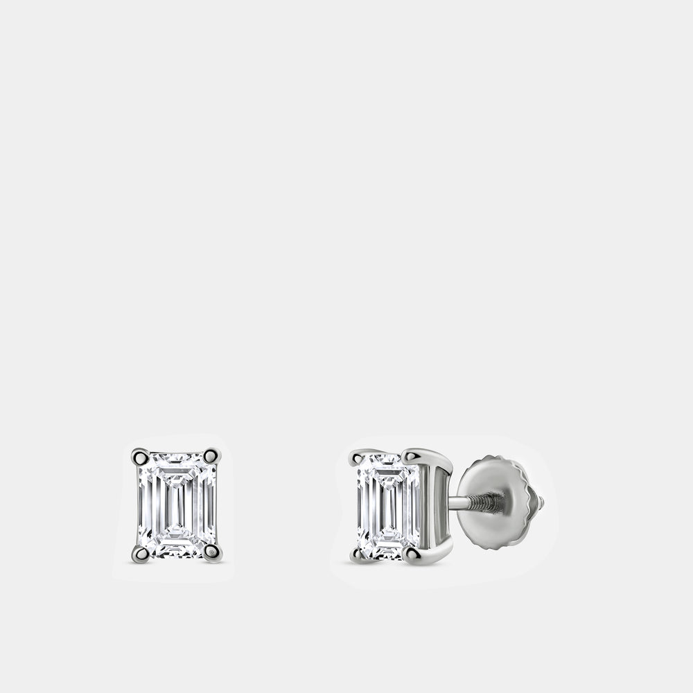 Gilded 1 and 1/2 Carat Lab-Grown Diamond Emerald-Cut Classic Solitaire Studs