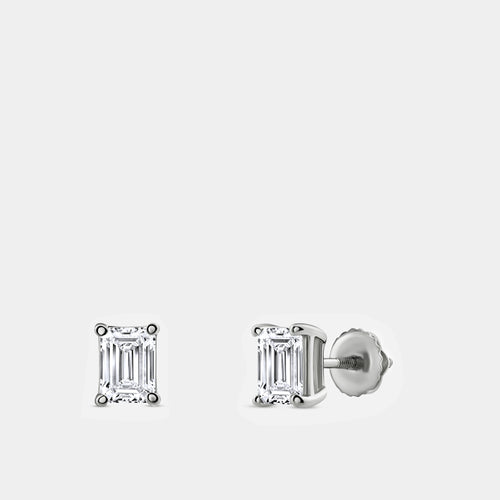 Gilded 1 and 1/2 Carat Lab-Grown Diamond Emerald-Cut Classic Solitaire Studs