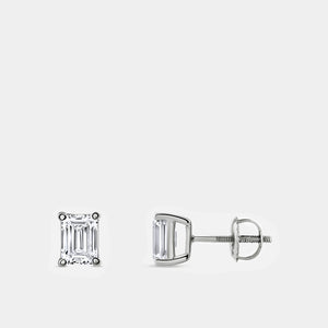 Gilded 1 and 1/2 Carat Lab-Grown Diamond Emerald-Cut Classic Solitaire Studs