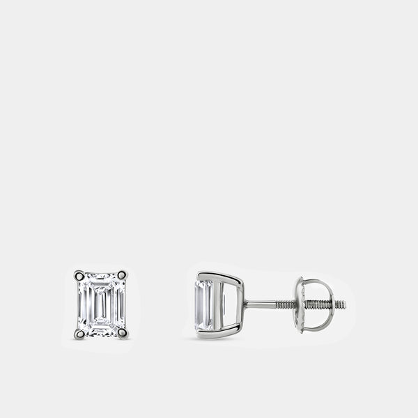 1 and 1/2 Carat Lab-Grown Diamond Emerald-Cut Classic Solitaire Studs — GILDED New York