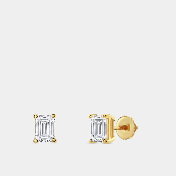 Gilded 1 and 1/2 Carat Lab-Grown Diamond Emerald-Cut Classic Solitaire Studs