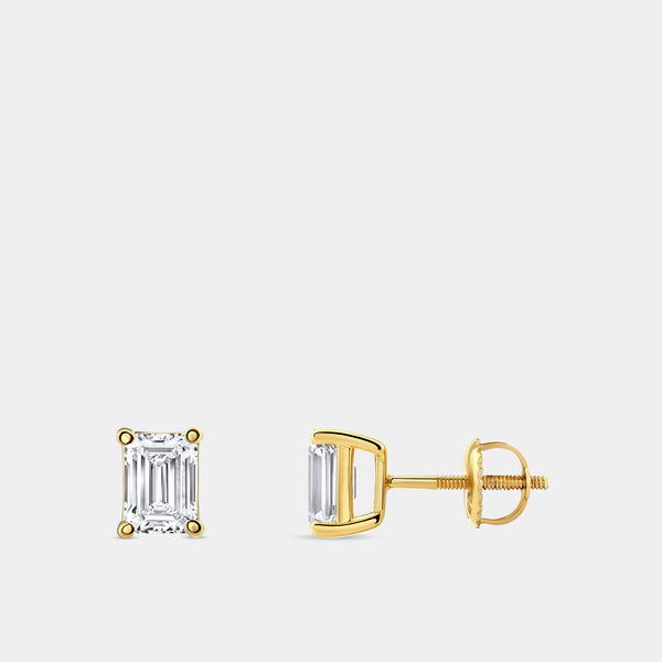 Gilded 1 and 1/2 Carat Lab-Grown Diamond Emerald-Cut Classic Solitaire Studs