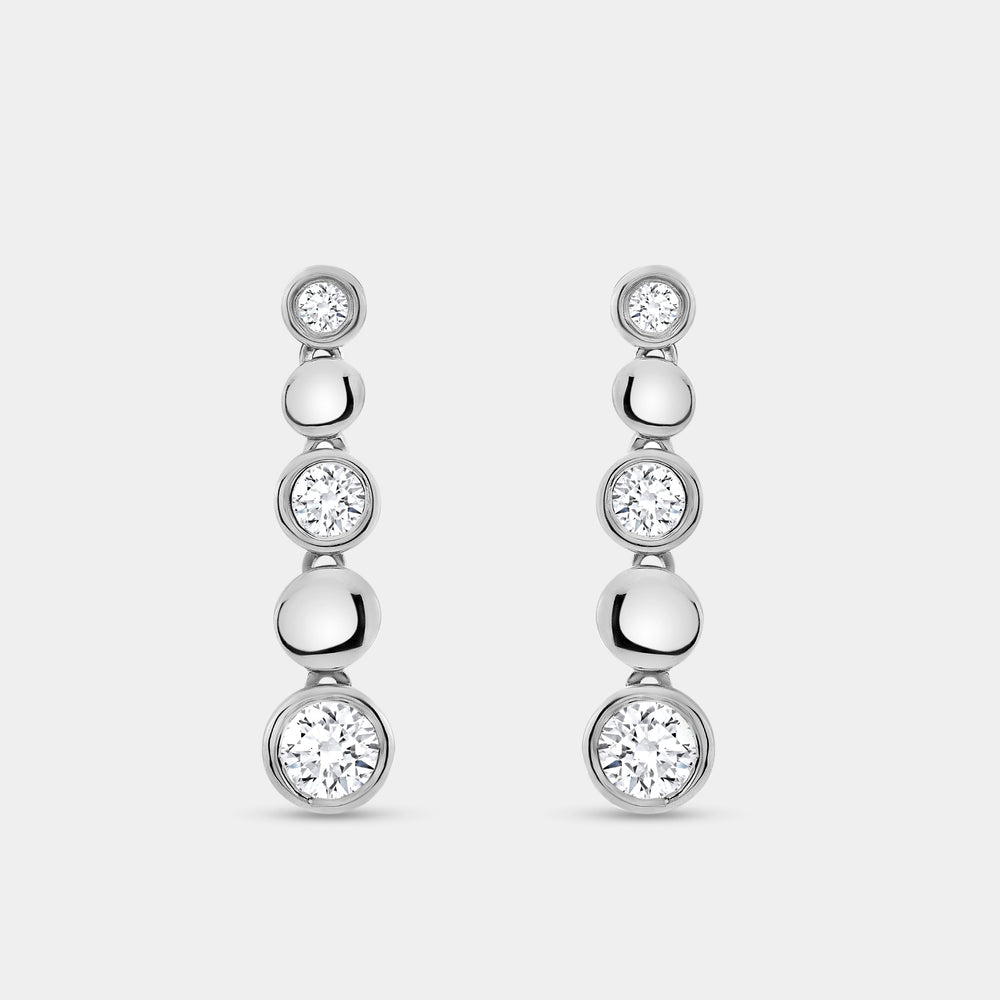 Gilded 1 Carat Lab-Grown Diamond Drop Earrings with High-Polish Metal Beads and Bezel-Set Stones