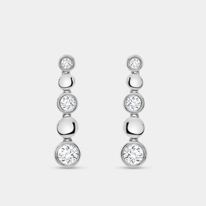 Gilded 1 Carat Lab-Grown Diamond Drop Earrings with High-Polish Metal Beads and Bezel-Set Stones