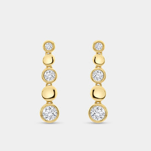 Gilded 1 Carat Lab-Grown Diamond Drop Earrings with High-Polish Metal Beads and Bezel-Set Stones
